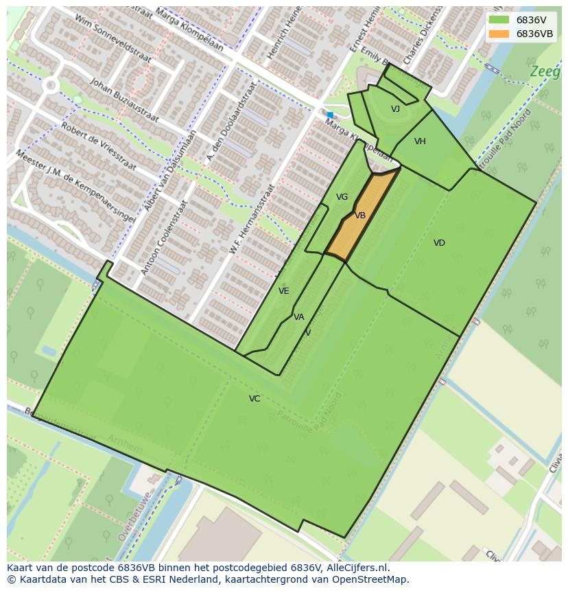 Afbeelding van het postcodegebied 6836 VB op de kaart.