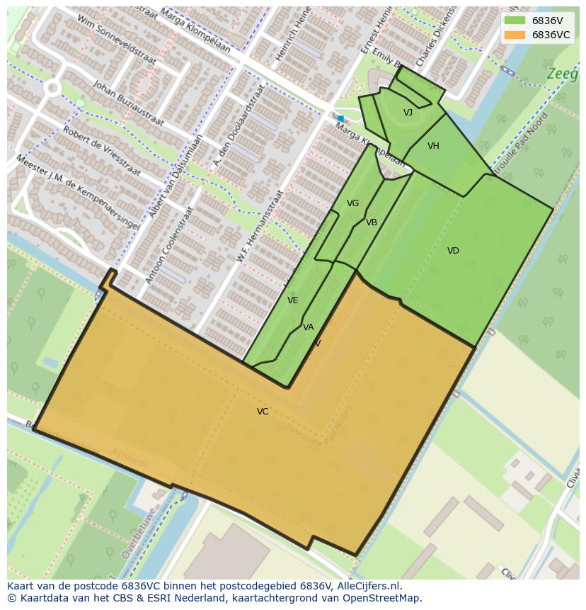Afbeelding van het postcodegebied 6836 VC op de kaart.