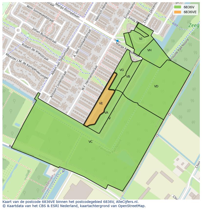 Afbeelding van het postcodegebied 6836 VE op de kaart.