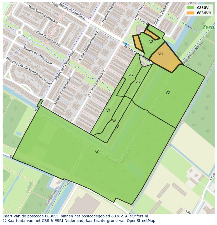 Afbeelding van het postcodegebied 6836 VH op de kaart.