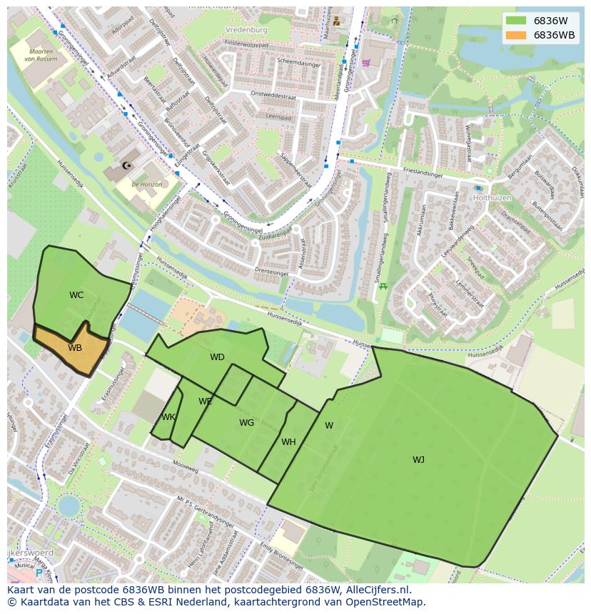 Afbeelding van het postcodegebied 6836 WB op de kaart.