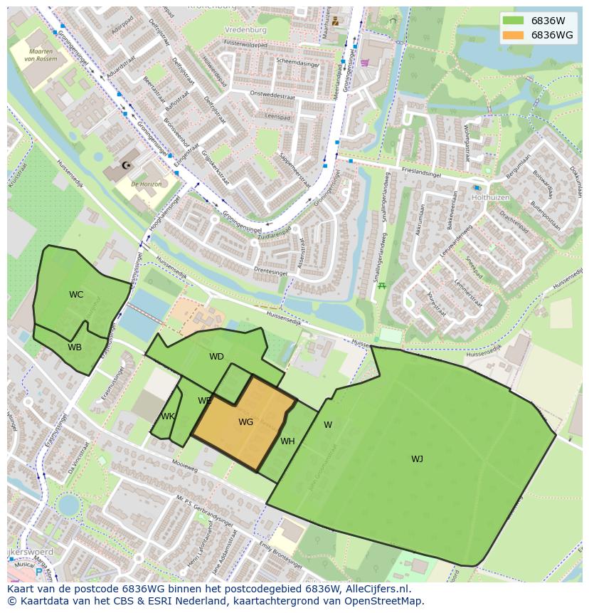 Afbeelding van het postcodegebied 6836 WG op de kaart.