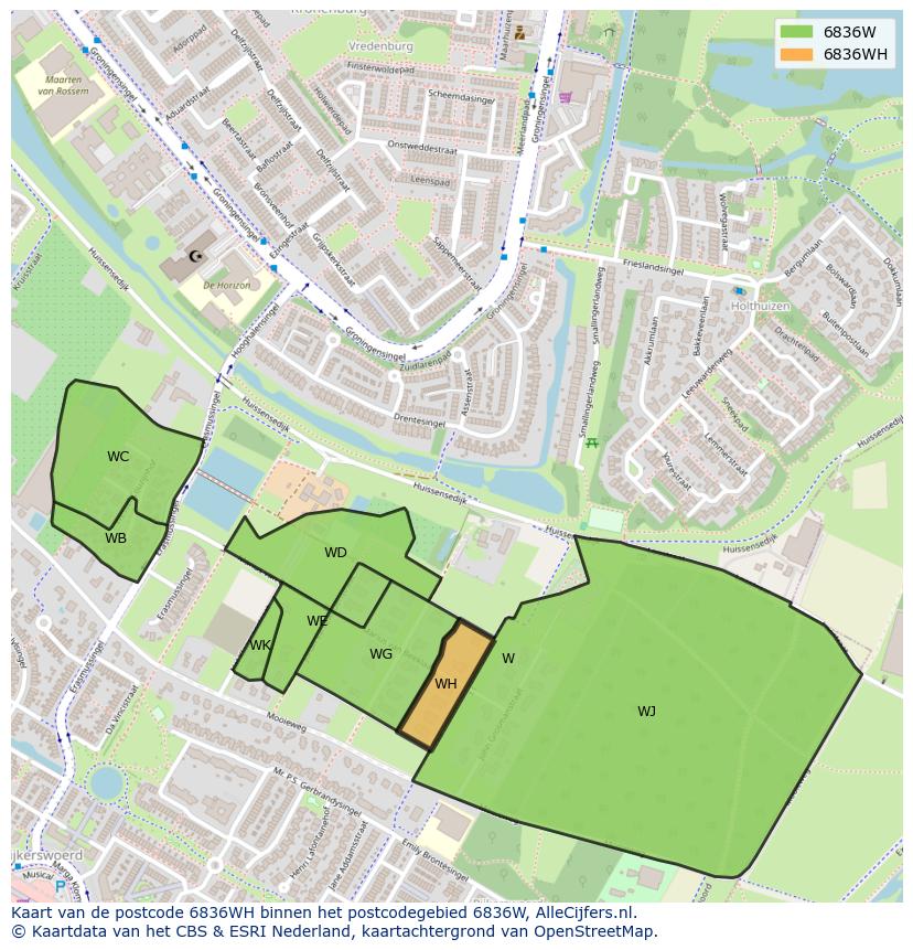 Afbeelding van het postcodegebied 6836 WH op de kaart.