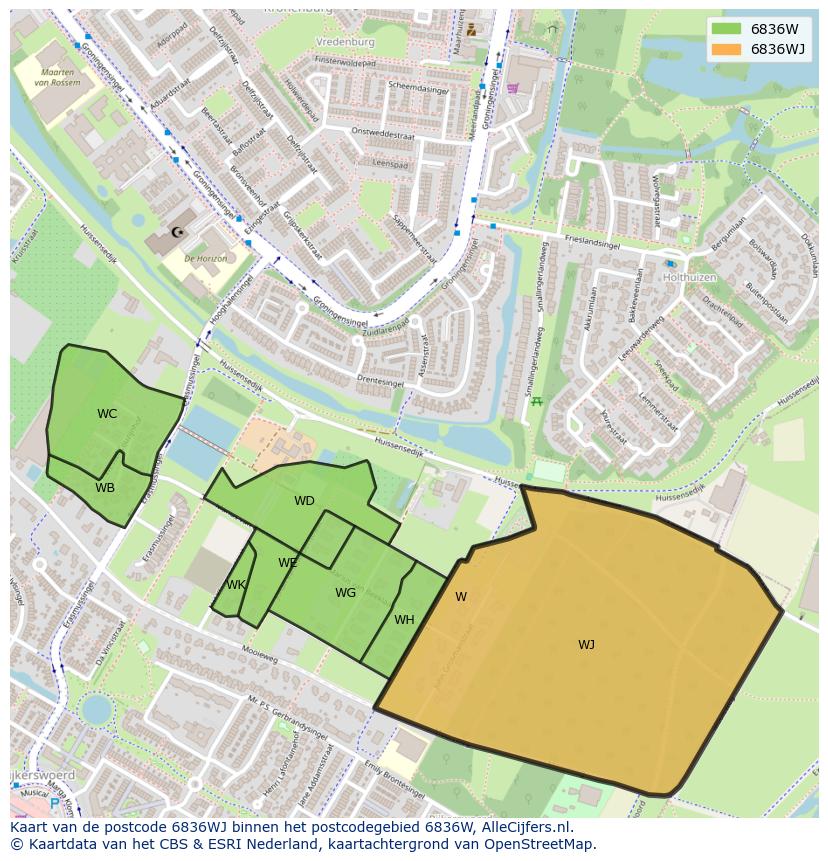 Afbeelding van het postcodegebied 6836 WJ op de kaart.