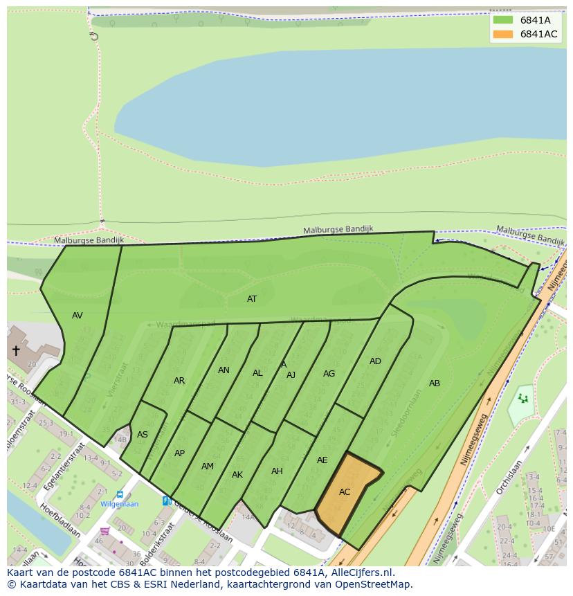 Afbeelding van het postcodegebied 6841 AC op de kaart.