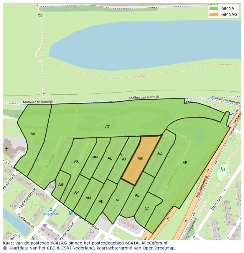 Afbeelding van het postcodegebied 6841 AG op de kaart.
