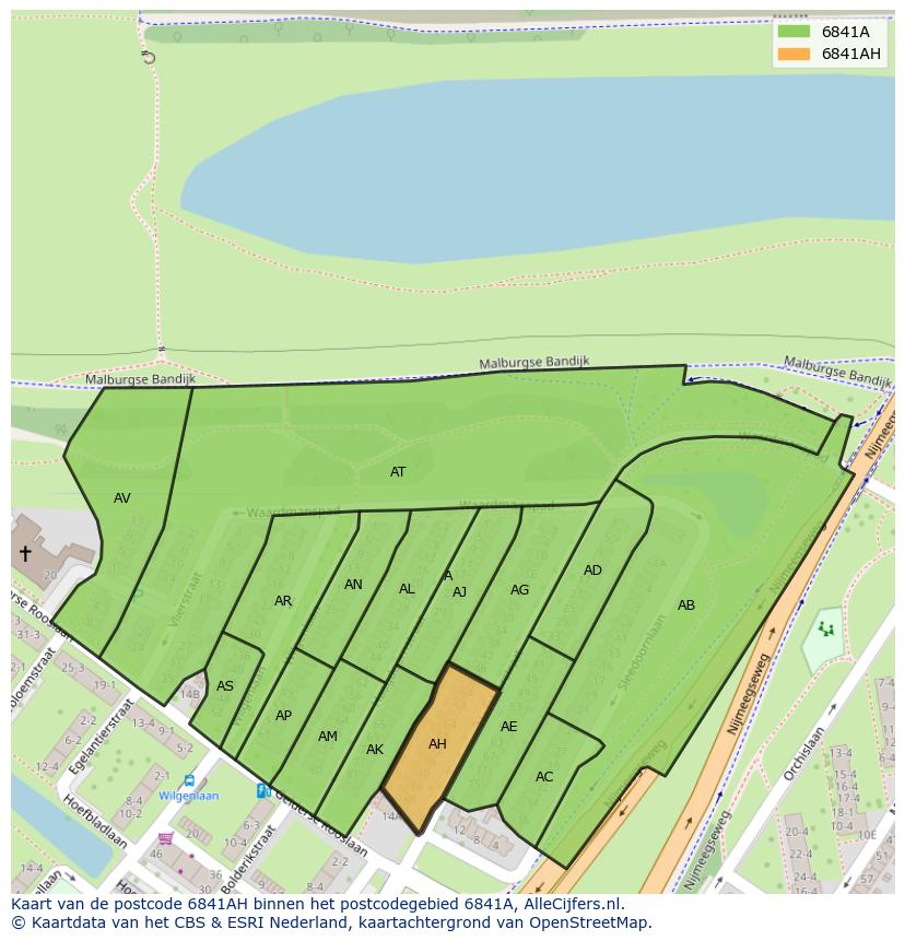 Afbeelding van het postcodegebied 6841 AH op de kaart.