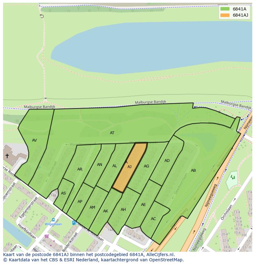 Afbeelding van het postcodegebied 6841 AJ op de kaart.