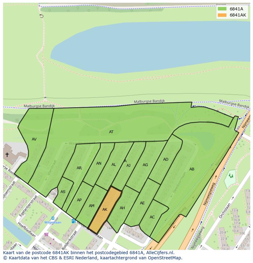 Afbeelding van het postcodegebied 6841 AK op de kaart.