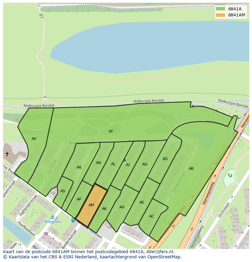 Afbeelding van het postcodegebied 6841 AM op de kaart.