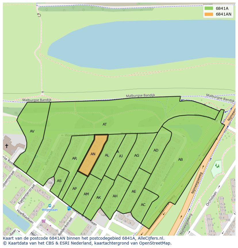 Afbeelding van het postcodegebied 6841 AN op de kaart.