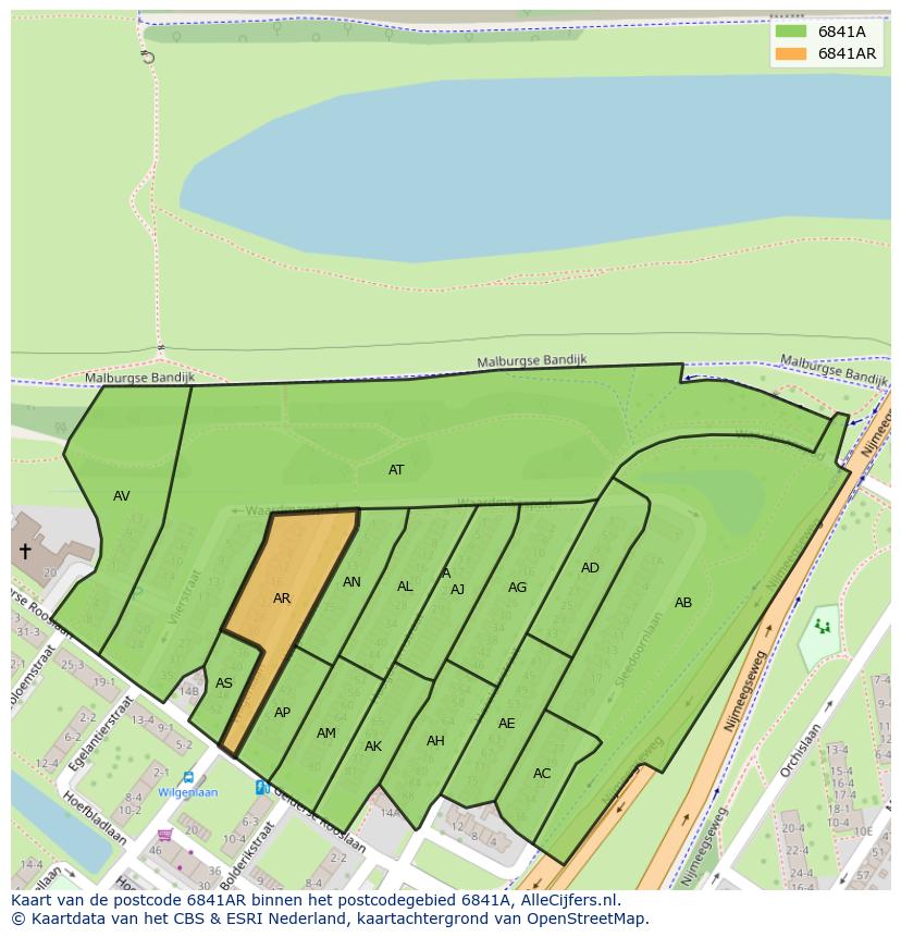 Afbeelding van het postcodegebied 6841 AR op de kaart.