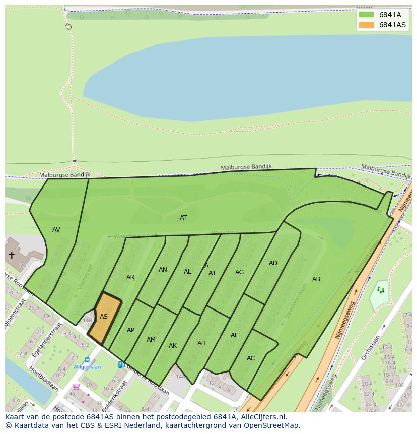 Afbeelding van het postcodegebied 6841 AS op de kaart.