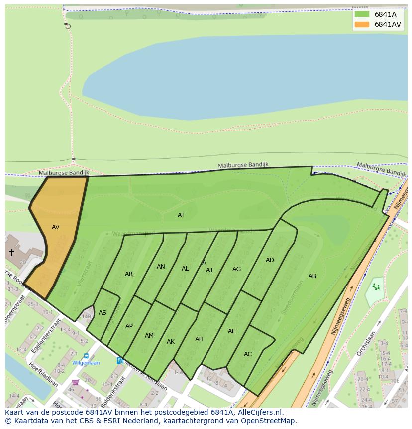 Afbeelding van het postcodegebied 6841 AV op de kaart.