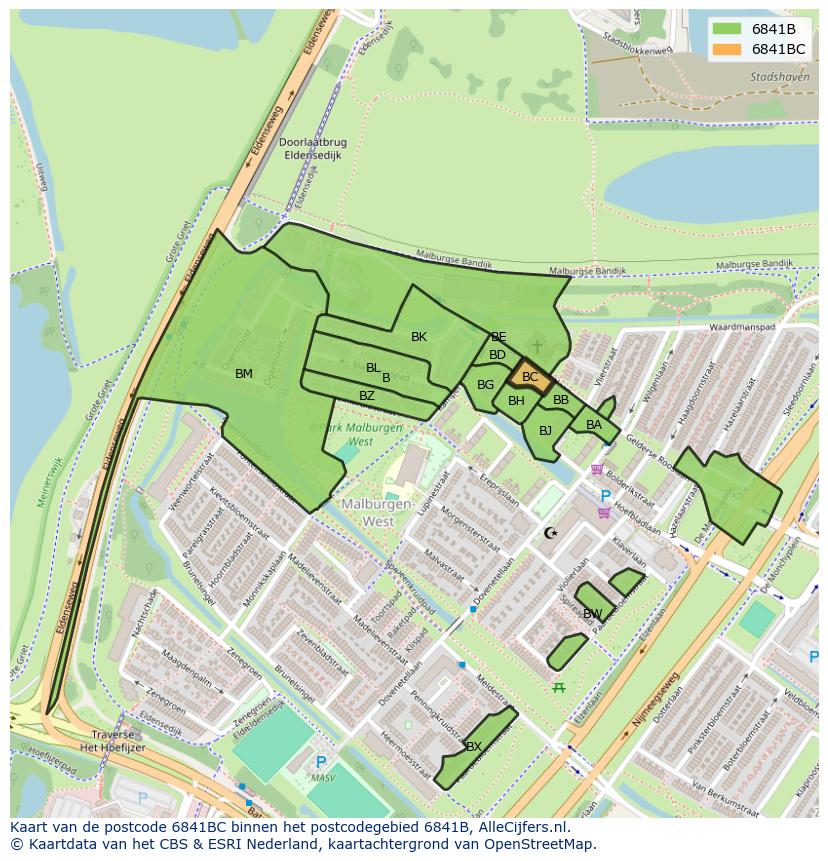 Afbeelding van het postcodegebied 6841 BC op de kaart.