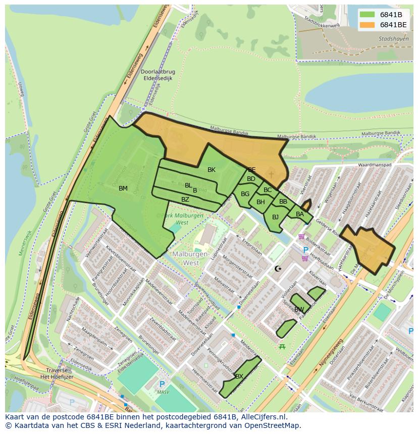 Afbeelding van het postcodegebied 6841 BE op de kaart.
