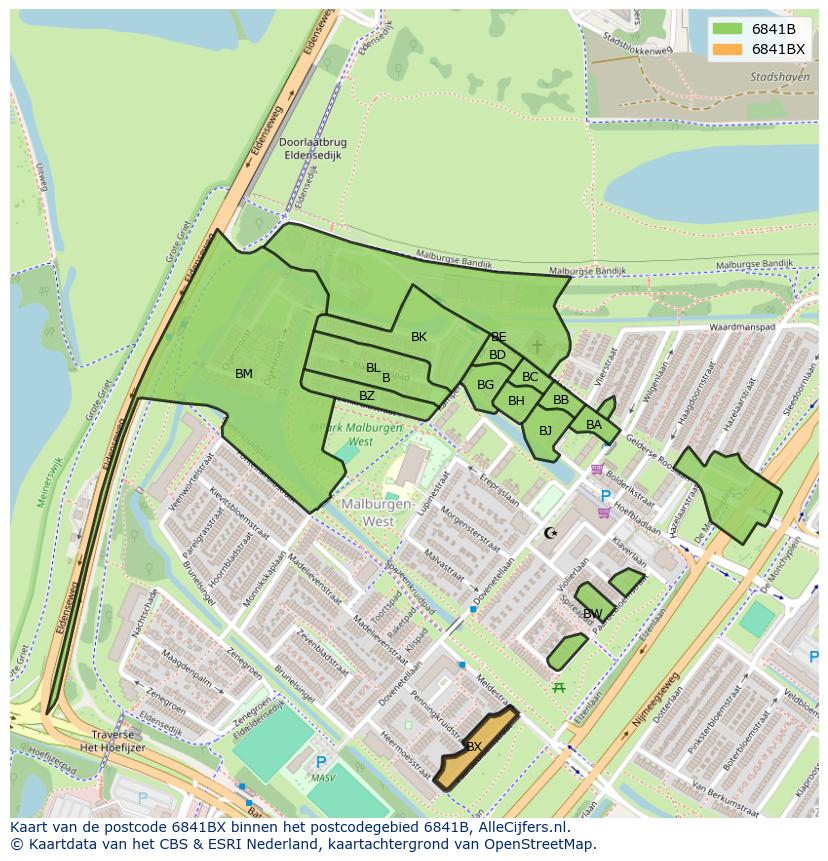 Afbeelding van het postcodegebied 6841 BX op de kaart.
