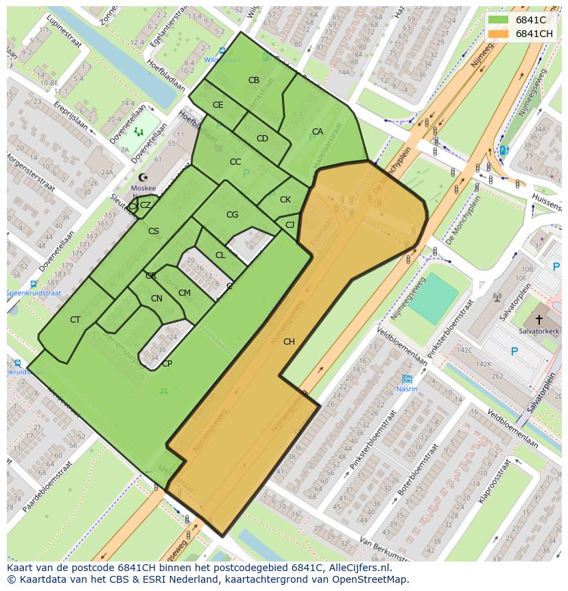 Afbeelding van het postcodegebied 6841 CH op de kaart.