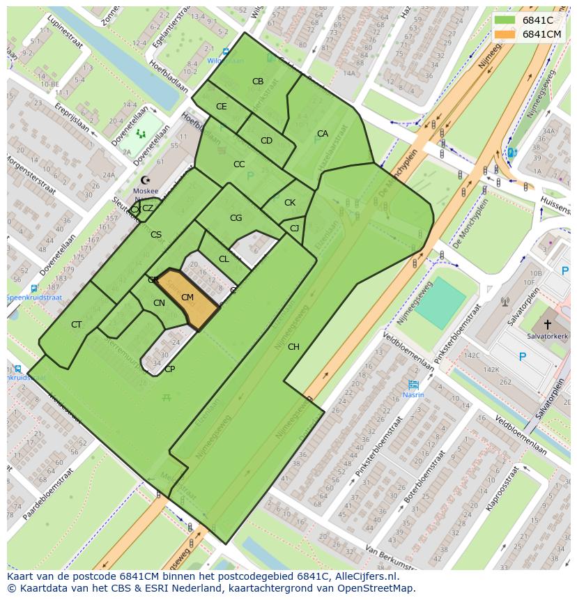 Afbeelding van het postcodegebied 6841 CM op de kaart.
