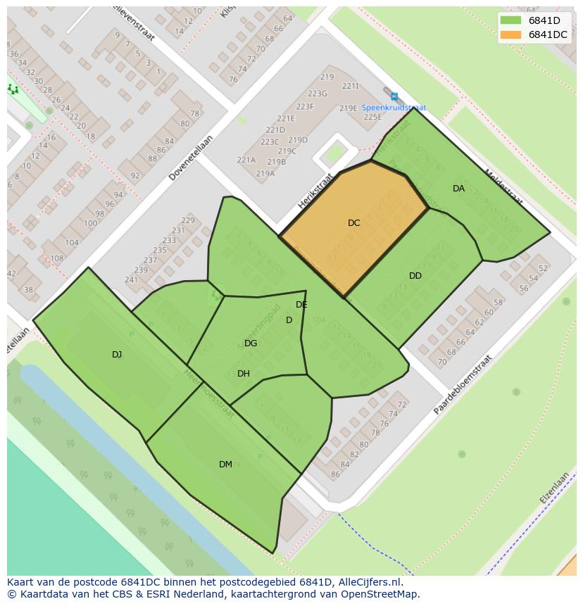 Afbeelding van het postcodegebied 6841 DC op de kaart.