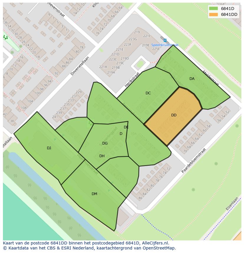 Afbeelding van het postcodegebied 6841 DD op de kaart.
