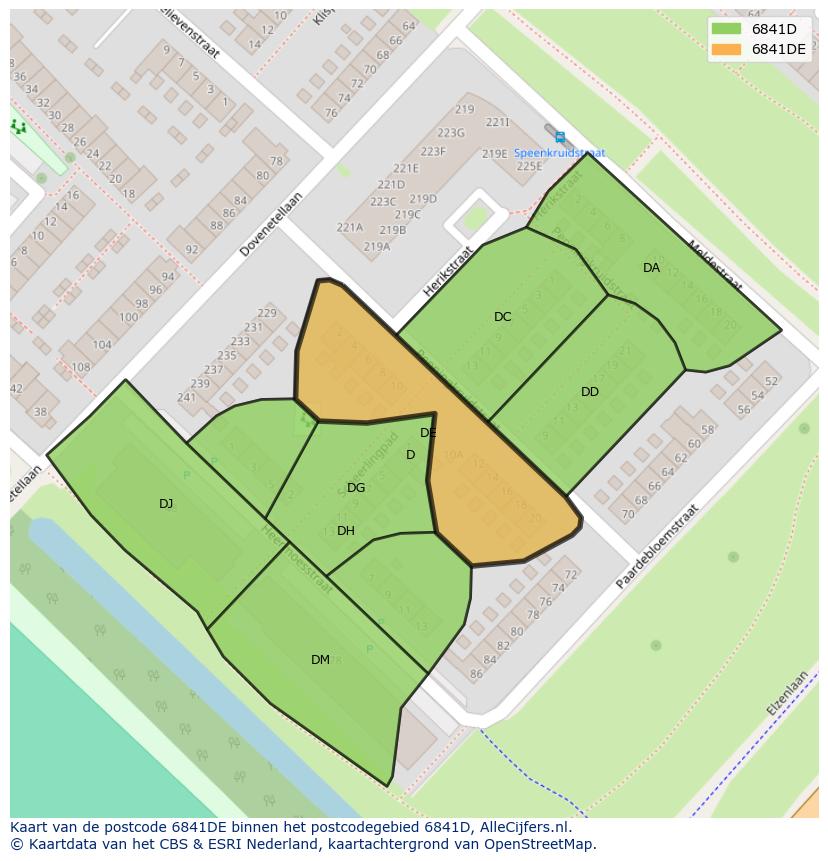 Afbeelding van het postcodegebied 6841 DE op de kaart.