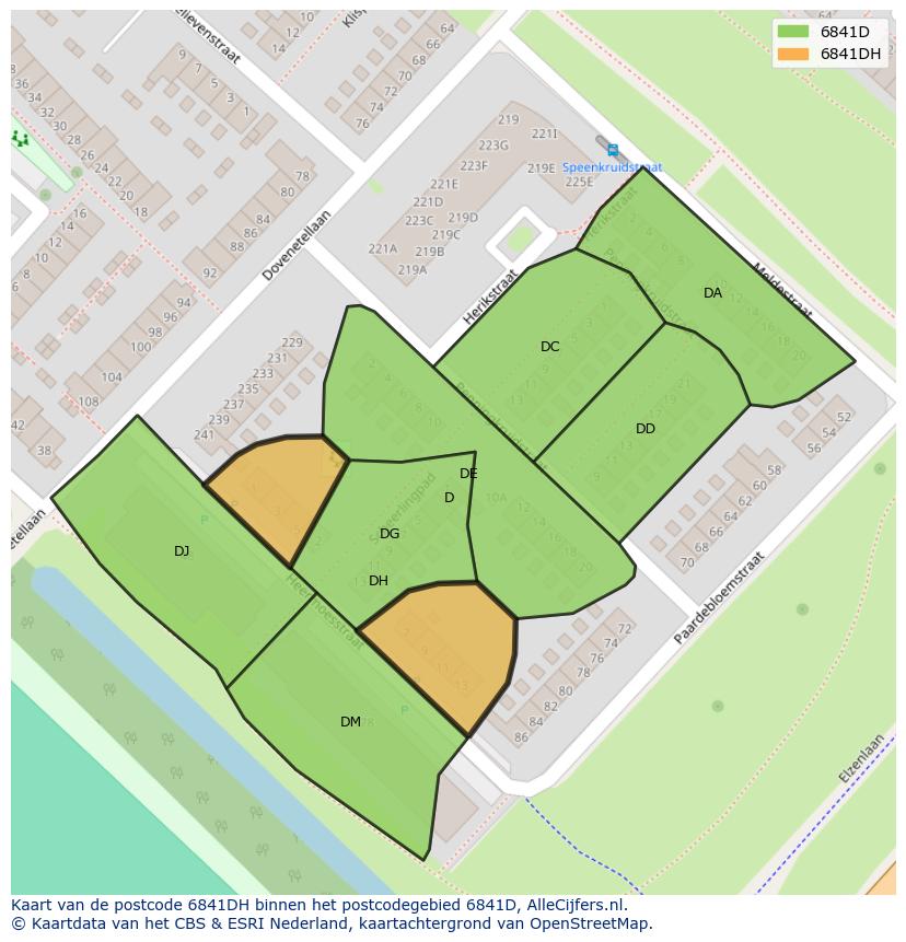 Afbeelding van het postcodegebied 6841 DH op de kaart.