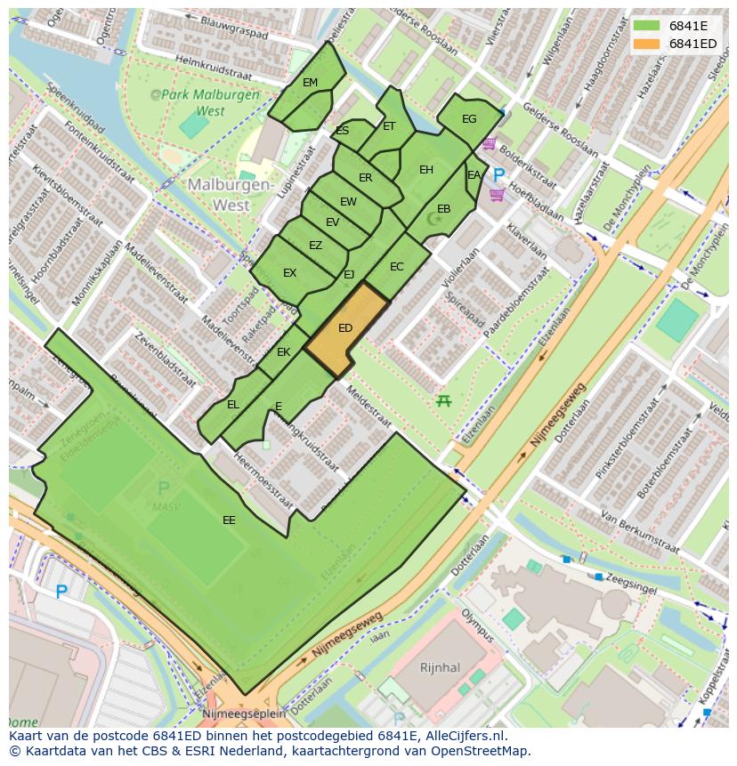 Afbeelding van het postcodegebied 6841 ED op de kaart.
