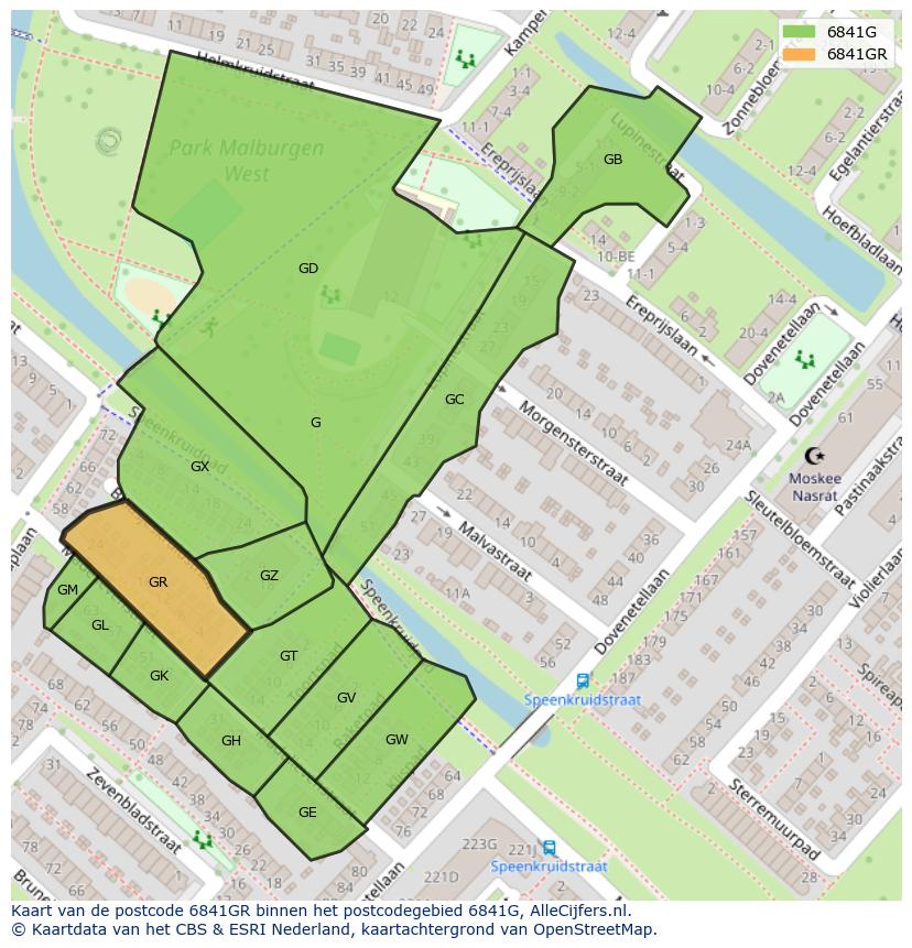 Afbeelding van het postcodegebied 6841 GR op de kaart.
