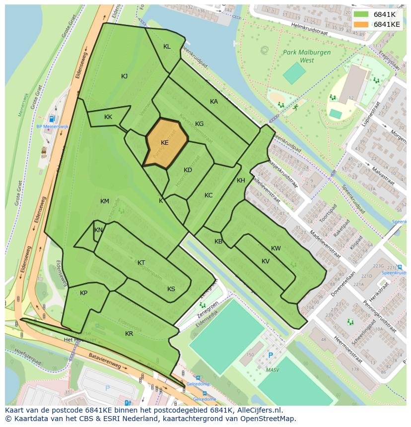 Afbeelding van het postcodegebied 6841 KE op de kaart.