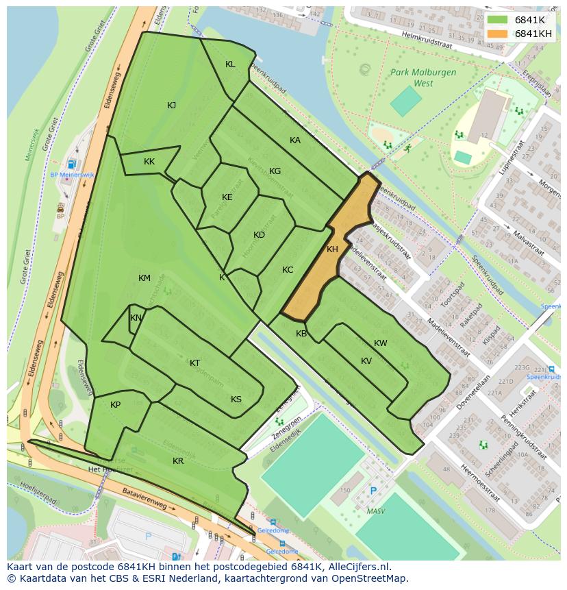 Afbeelding van het postcodegebied 6841 KH op de kaart.