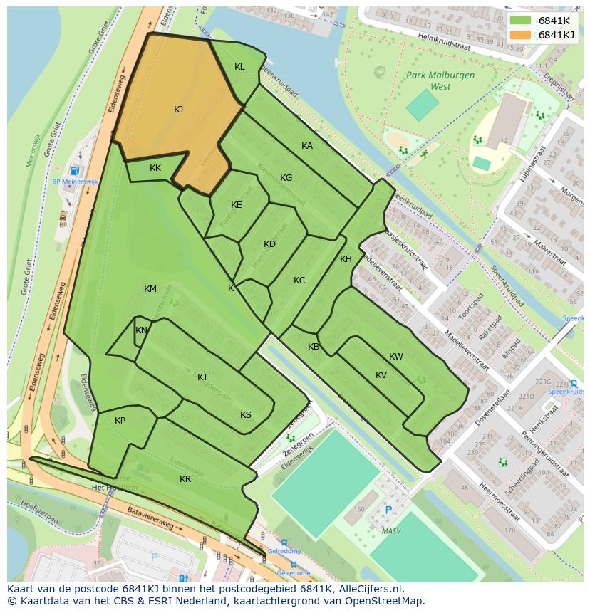 Afbeelding van het postcodegebied 6841 KJ op de kaart.