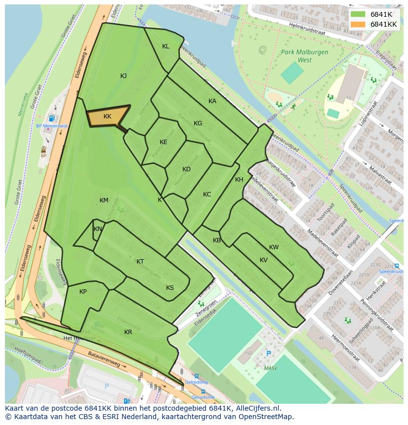 Afbeelding van het postcodegebied 6841 KK op de kaart.