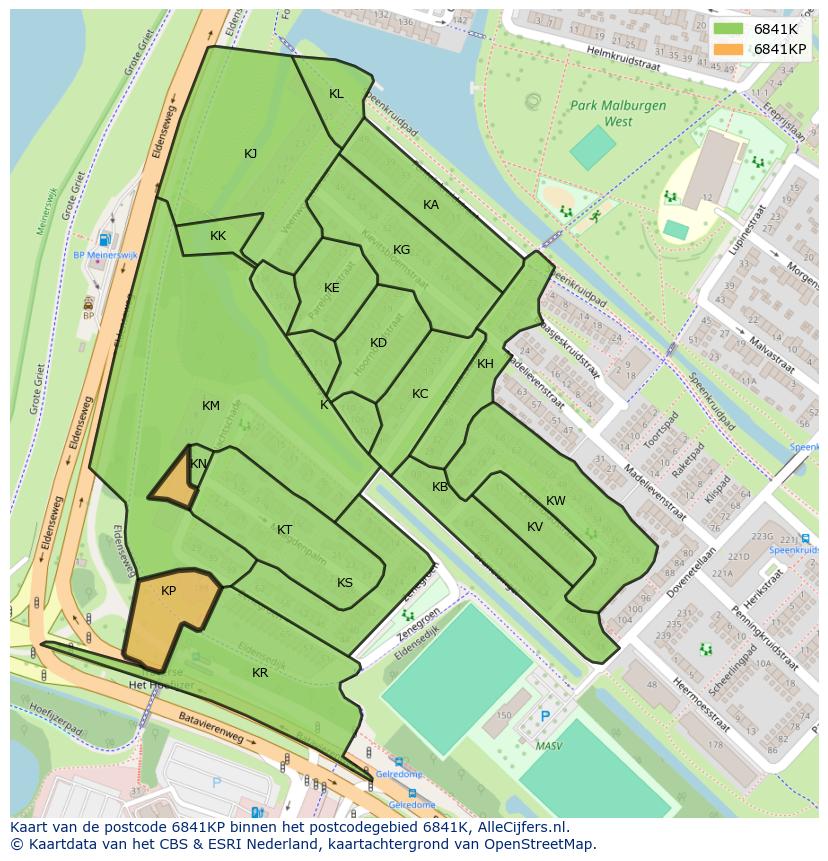 Afbeelding van het postcodegebied 6841 KP op de kaart.