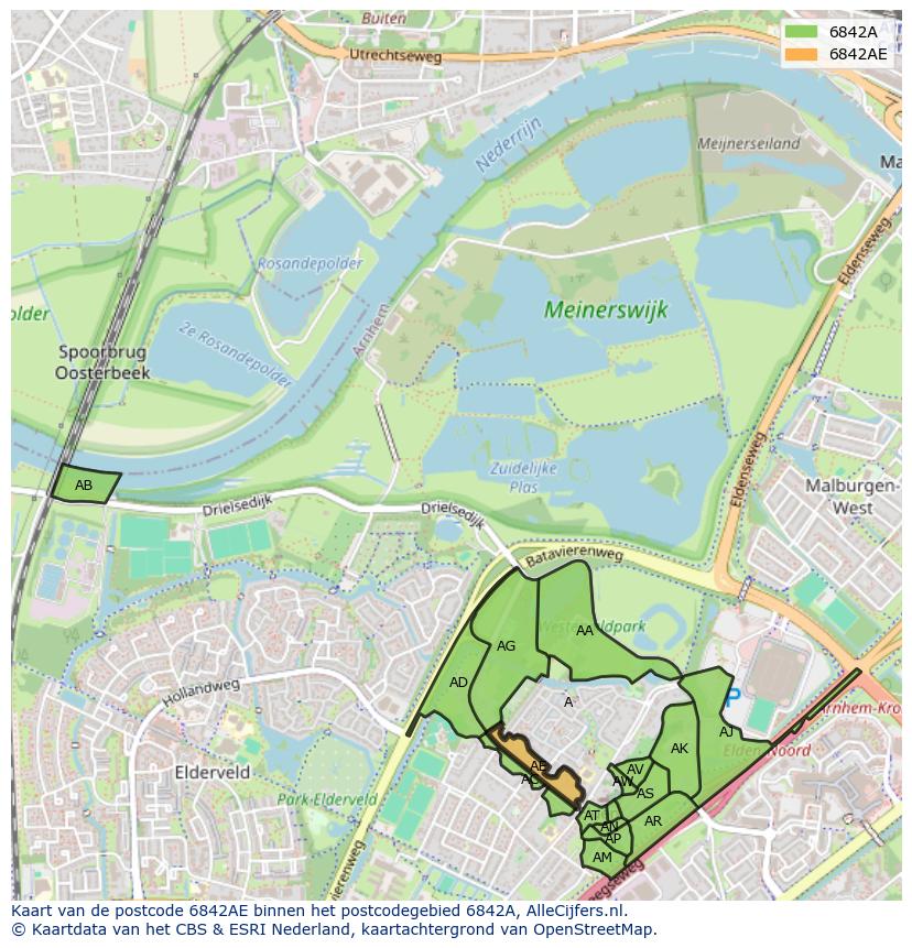 Afbeelding van het postcodegebied 6842 AE op de kaart.