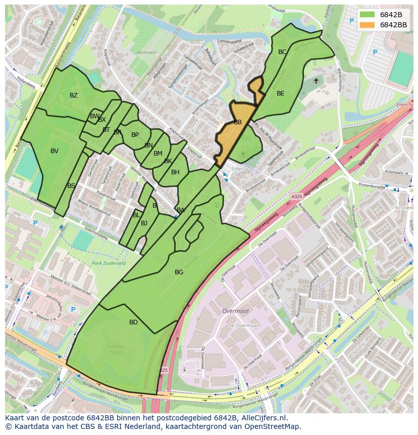 Afbeelding van het postcodegebied 6842 BB op de kaart.