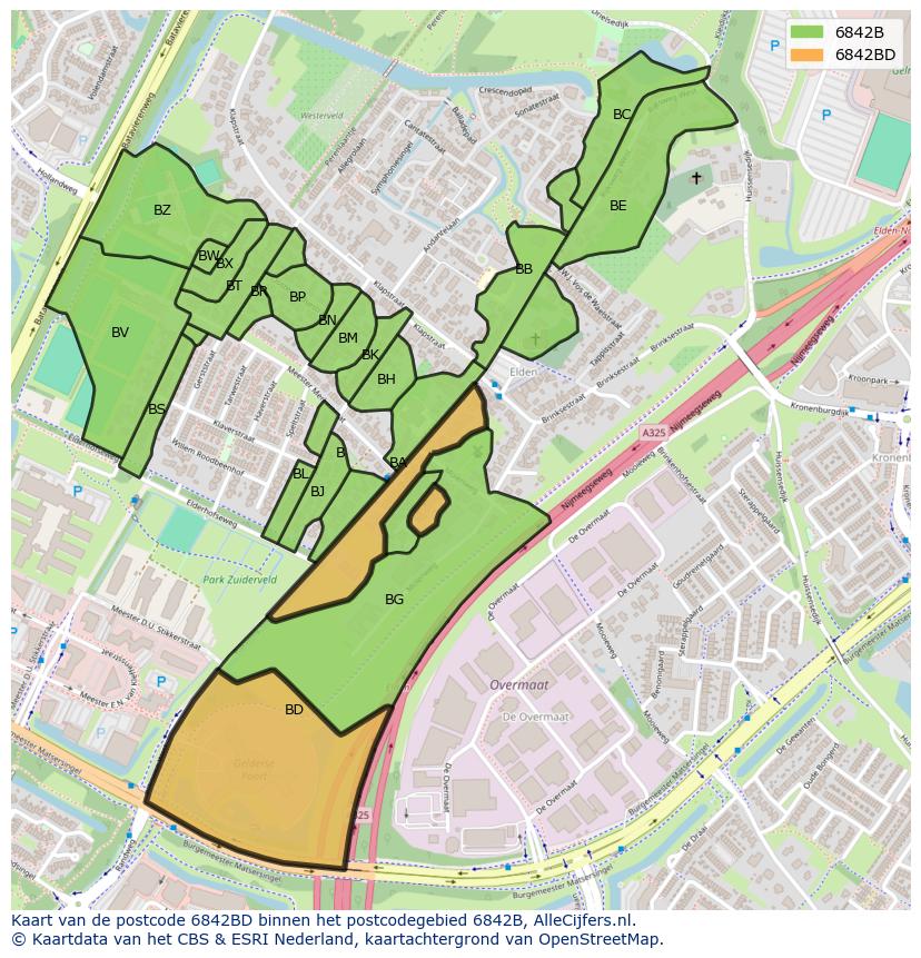 Afbeelding van het postcodegebied 6842 BD op de kaart.