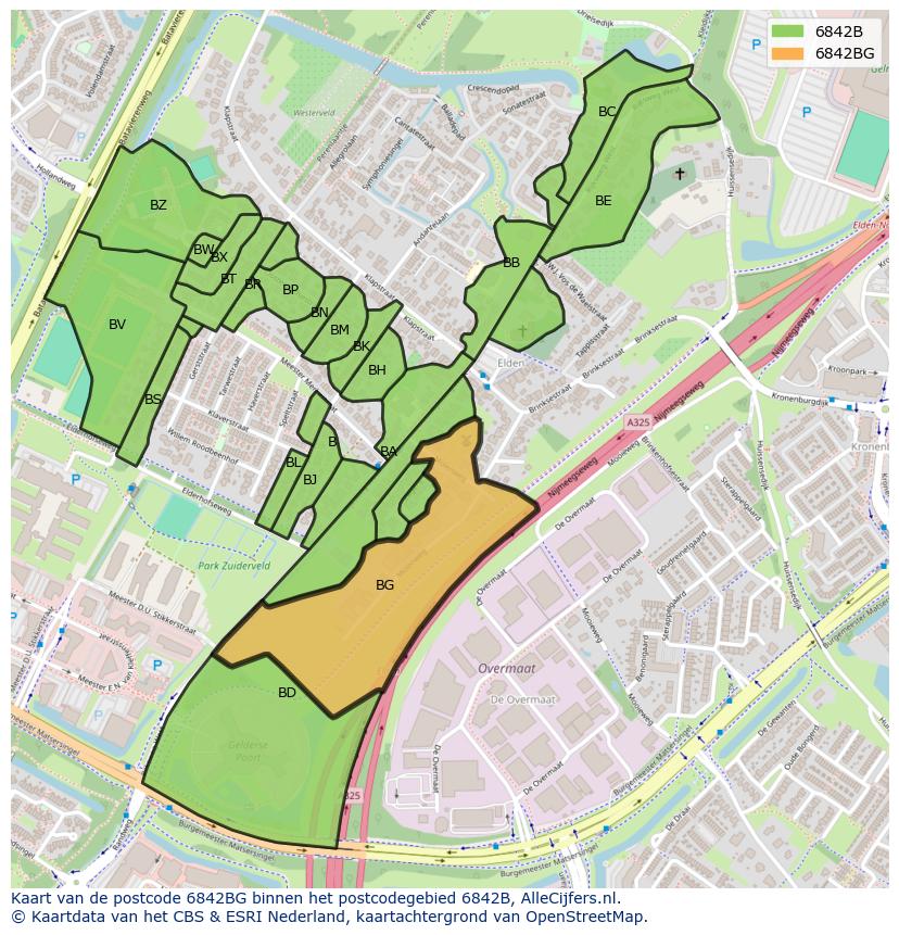 Afbeelding van het postcodegebied 6842 BG op de kaart.