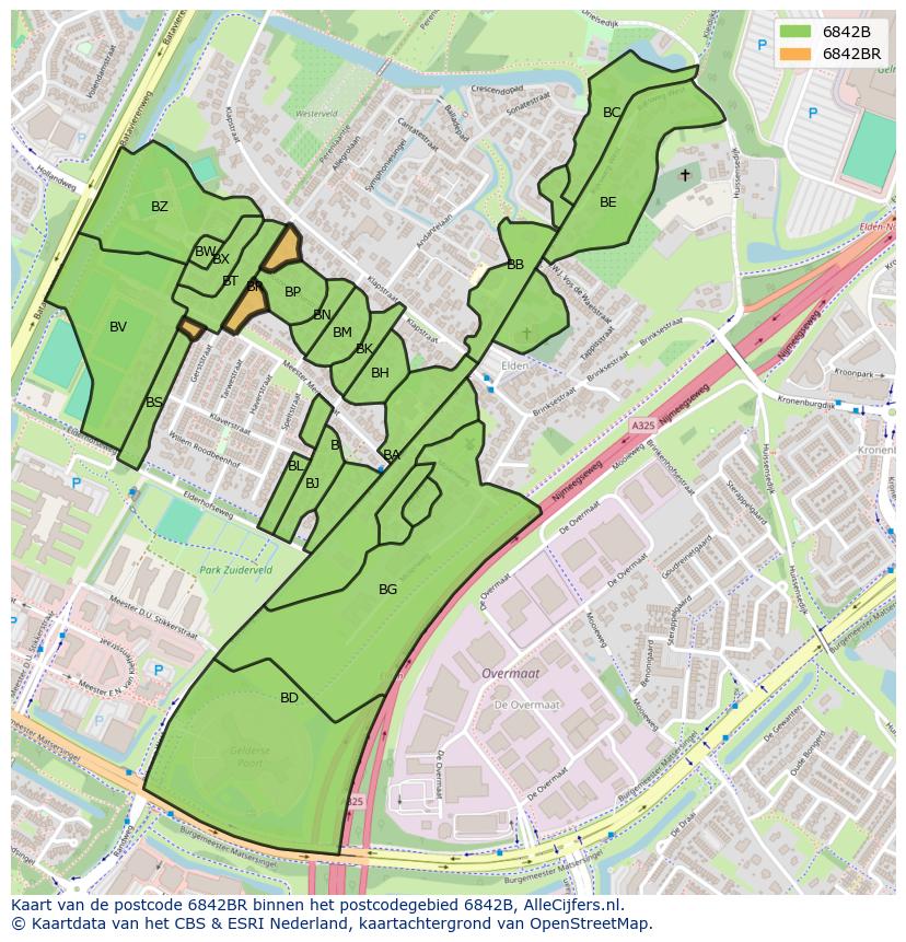 Afbeelding van het postcodegebied 6842 BR op de kaart.