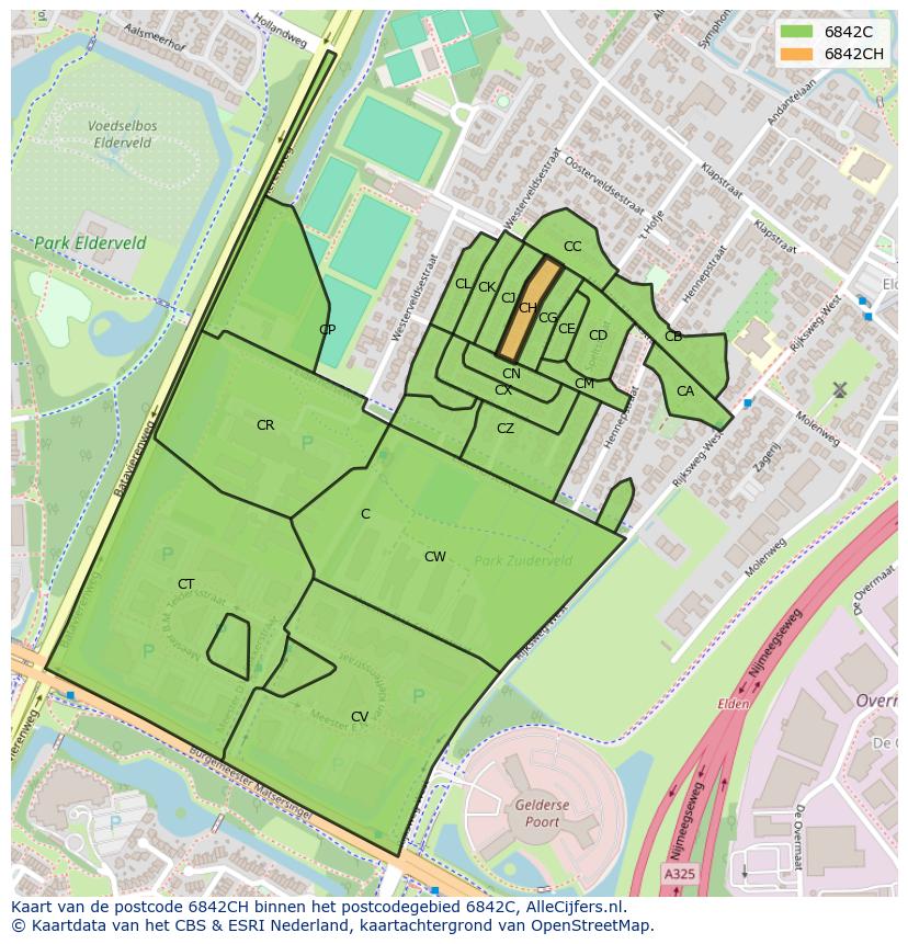 Afbeelding van het postcodegebied 6842 CH op de kaart.