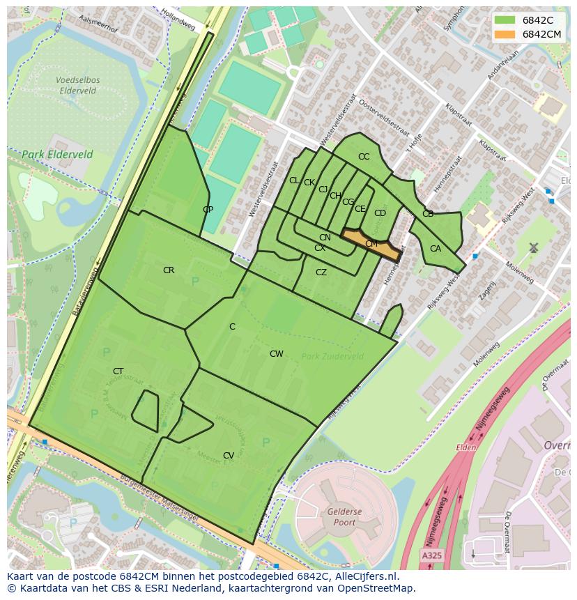 Afbeelding van het postcodegebied 6842 CM op de kaart.