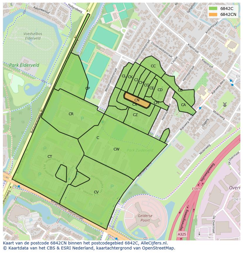 Afbeelding van het postcodegebied 6842 CN op de kaart.