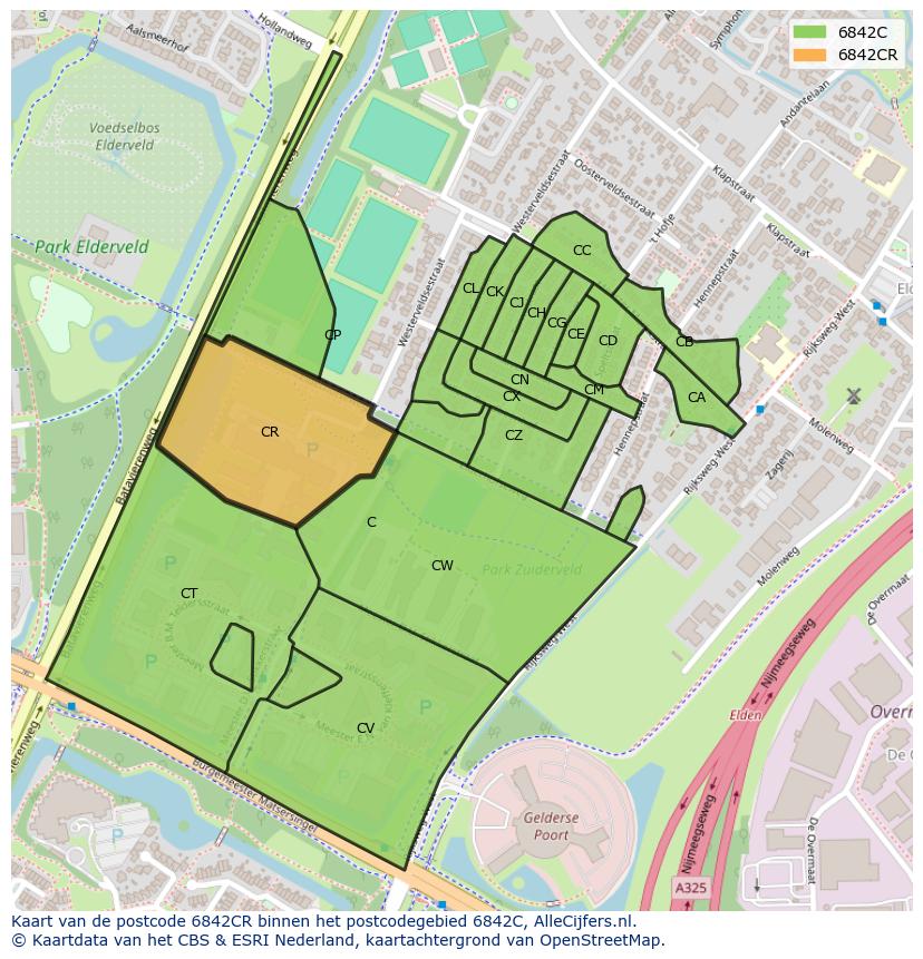 Afbeelding van het postcodegebied 6842 CR op de kaart.