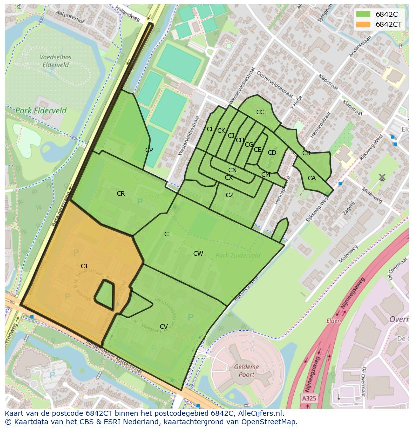 Afbeelding van het postcodegebied 6842 CT op de kaart.