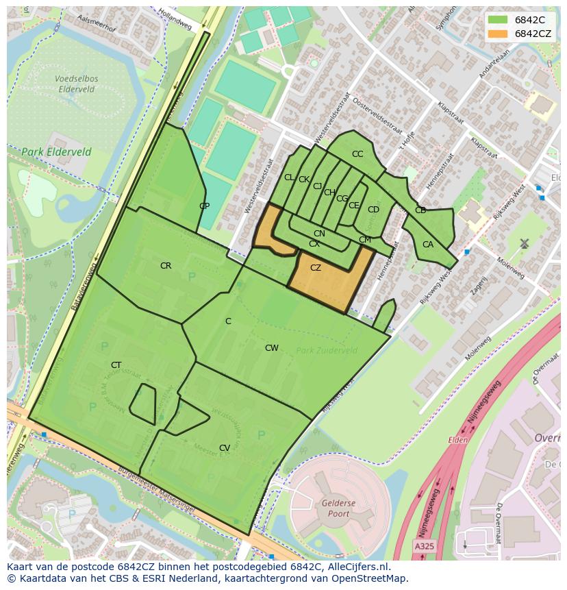 Afbeelding van het postcodegebied 6842 CZ op de kaart.