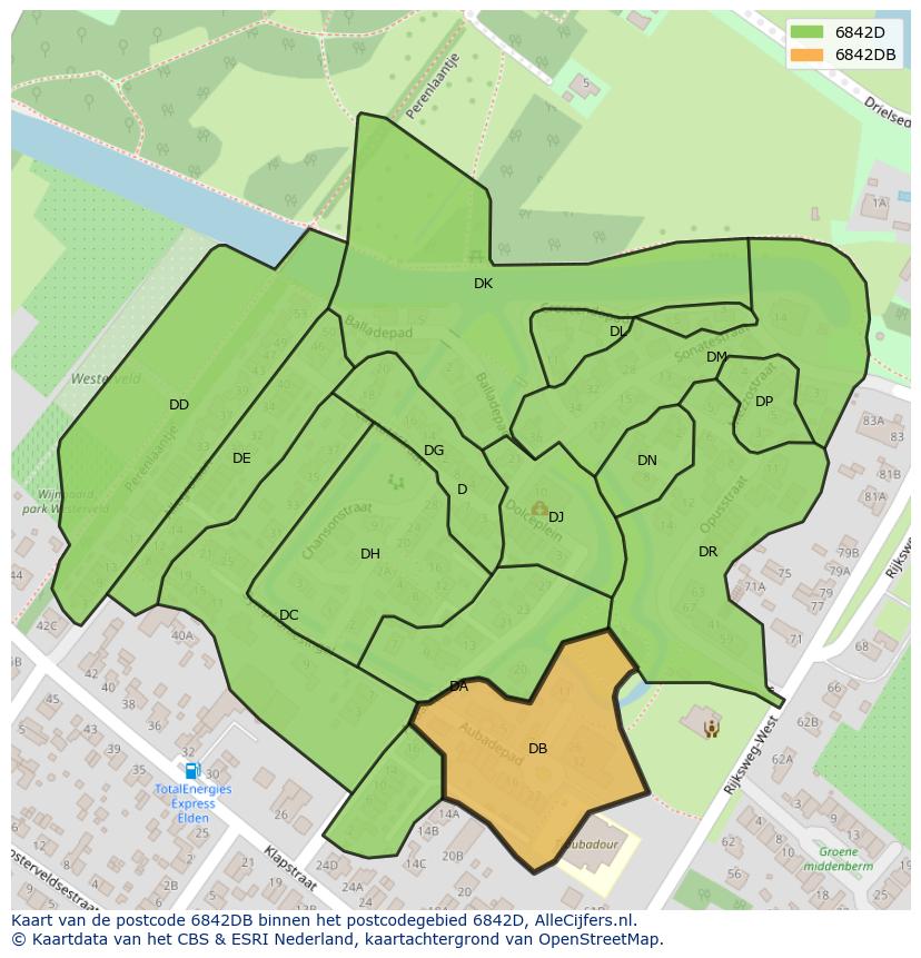 Afbeelding van het postcodegebied 6842 DB op de kaart.