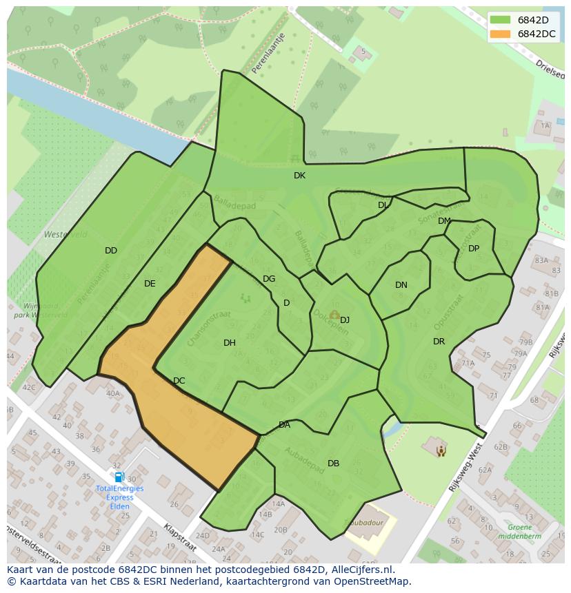 Afbeelding van het postcodegebied 6842 DC op de kaart.