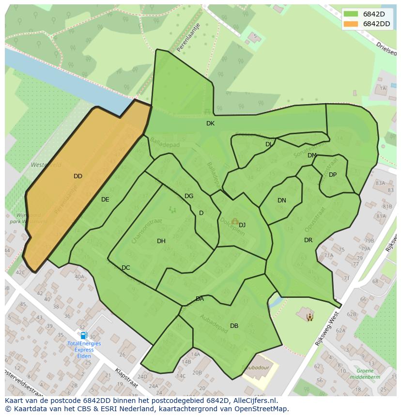 Afbeelding van het postcodegebied 6842 DD op de kaart.