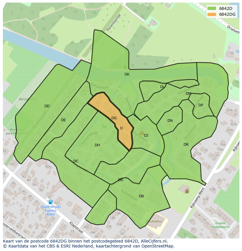 Afbeelding van het postcodegebied 6842 DG op de kaart.