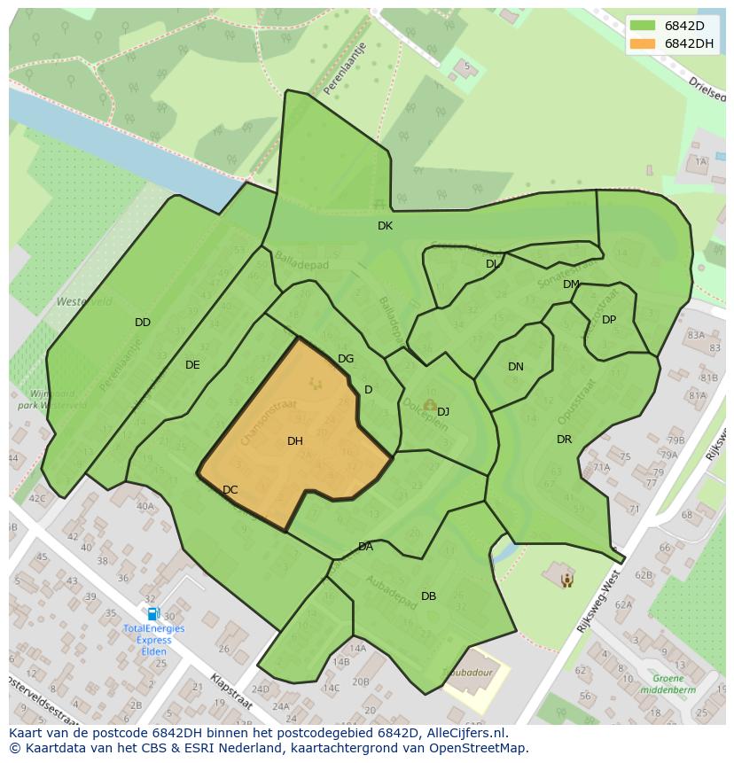 Afbeelding van het postcodegebied 6842 DH op de kaart.